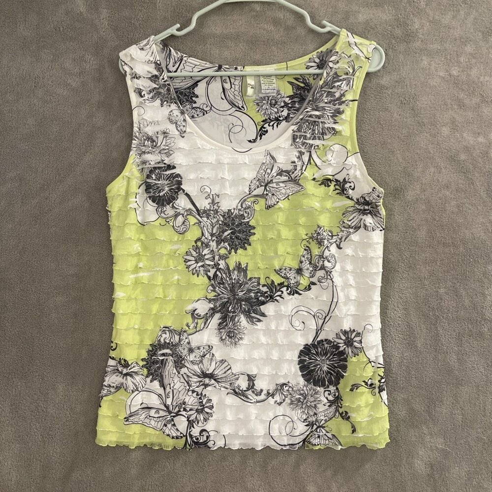 Vintage Y2K Sami + Jo Tank Top Shirt Women’s Lg  Layers Of Fringe White Green Bl